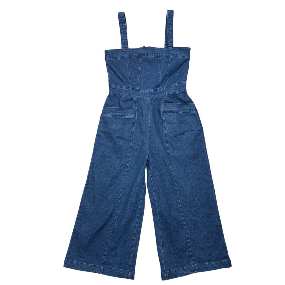 Tulip Creations Jumpsuit 10 Womens Denim Cropped Wide Leg Square Neck Summer